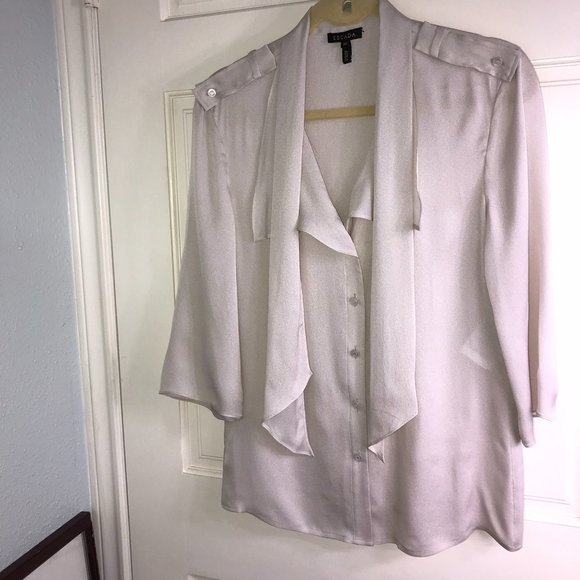 Escada Tops - Lovely Silver Silk Escada Blouse, 36 (Fits Medium) NWOT